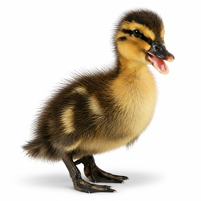 Ruen duckling, dark down with yellow markings
